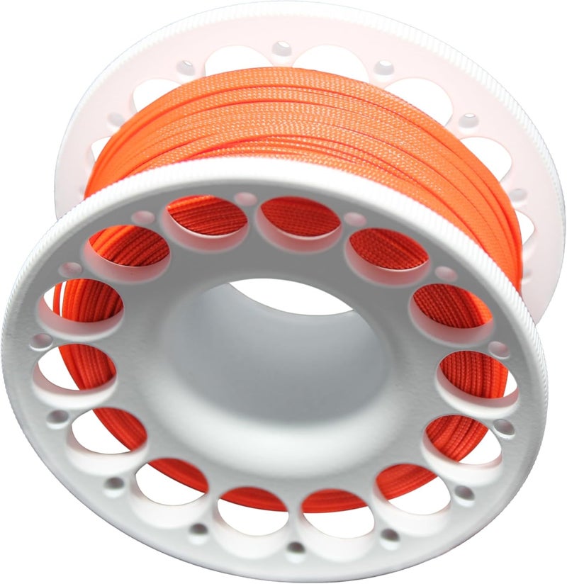DiveTec 98FT SCUBA DIVING REEL – Aluminum Spool with Dual-Ended Snap, Vibrant Orange Anti-Twist Nylon Line, Large Center Opening & Hanging Buckle for Wreck/Reef Diving (WHITE) - Image 4